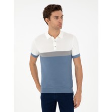 Cacharel Blue Slim Fit Polo Collar Linen Blend Knit T-Shirt