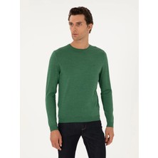 Cacharel Light Green Slim Fit Wool Blend Crew Neck Basic Knit Sweater