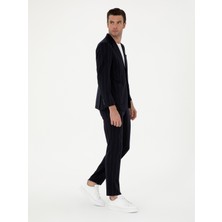 Cacharel Dark Navy Slim Fit Wool Blend Striped Trousers