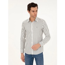 Cacharel Grey Slim Fit Striped Cotton Shirt
