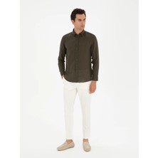 Cacharel Ecru Carrot Fit Linen Blend Canvas Trousers