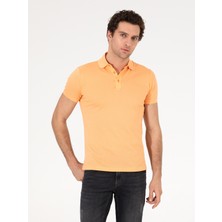 Cacharel Orange Polo Neck Slim Fit Basic Mercerized T-Shirt