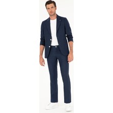 Cacharel Navy Slim Fit %100 Linen Trousers