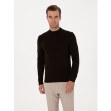 Cacharel Brown Slim Fit Wool Blend Low Mock Neck Basic Knit Sweater