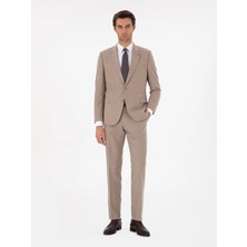 Cacharel Beige Slim Fit Wool Cashmere Blend Micro Patterned Suit