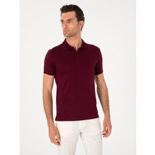 Cacharel Burgundy Slim Fit %100 Cotton Polo Collar T-Shirt