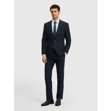 Cacharel Navy Slim Fit Wool Blend Micro Pattern Suit