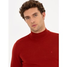 Cacharel Brick Regular Fit Mock Neck Basic Knit Sweater