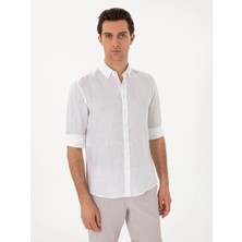Cacharel White Regular Fit %100 Linen Shirt