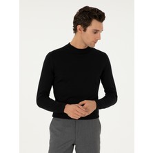Cacharel Black Slim Fit Wool Blend Mock Neck Basic Knit Sweater