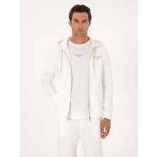 Cacharel Ecru Regular Fit %100 Cotton Full-Zip Hooded Sweatshirt