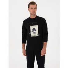 Cacharel Navy Regular Fit Crew Neck Printed Sweatshirt