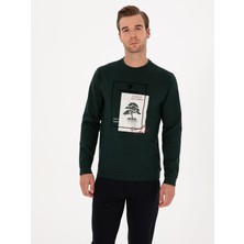 Cacharel Dark Green Regular Fit Printed Crew Neck Sweatshirt