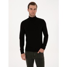 Cacharel Black Slim Fit Turtleneck Cotton Blend Basic Knit Sweater