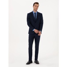 Cacharel Navy Slim Fit Wool Blend Micro Patterned Suit