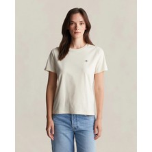 Gant Women's Cream Crew Neck Regular Fit Logo T-Shirt