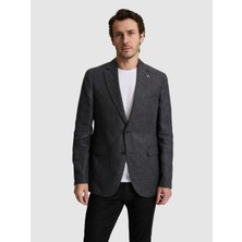 Cacharel Black Slim Fit Linen Blend Micro Pattern Notch Lapel Blazer