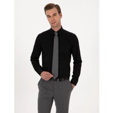 Cacharel Black Slim Fit %100 Cotton Classic Shirt