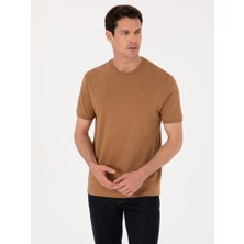 Cacharel Brown Regular Fit %100 Cotton Crew Neck Basic T-Shirt