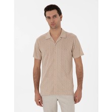 Cacharel Beige Regular Fit Camp Collar Knit Shirt