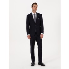 Cacharel Navy Slim Fit %100 Wool Notch Lapel Basic Suit