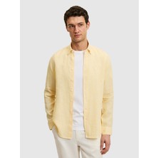 Cacharel Yellow Regular Fit %100 Linen Button-Down Collar Plaid Shirt