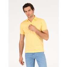 Cacharel Light Yellow Polo Collar Slim Fit Basic Mercerized T-Shirt