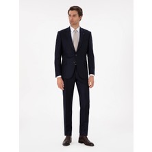 Cacharel Dark Navy Wool Cashmere Blend Peak Lapel Striped Suit