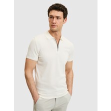 Cacharel White Slim Fit Zip Polo Collar Knit T-Shirt
