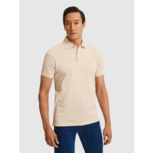 Cacharel Sand Slim Fit Pure Cotton Polo Collar Basic T-Shirt