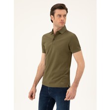 Cacharel Khaki Slim Fit Polo Collar Mercerized T-Shirt