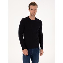 Cacharel Navy Slim Fit Cotton Blend Crew Neck Basic Knit Sweater