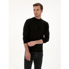 Cacharel Black Slim Fit Cotton Blend Mock Neck Basic Knit Sweater