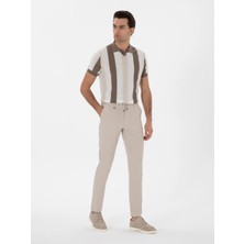 Cacharel Beige Slim Fit Linen Blend Drawstring Waist Canvas Trousers