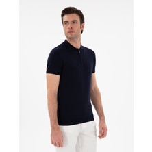 Cacharel Navy Slim Fit Zip Polo Collar Knit T-Shirt