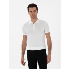Cacharel Ecru Slim Fit Zip Polo Collar Knit T-Shirt