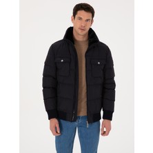 Cacharel Navy Padded Coat With Fur Collar