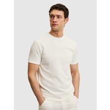 Cacharel White Slim Fit Textured Crew Neck T-Shirt