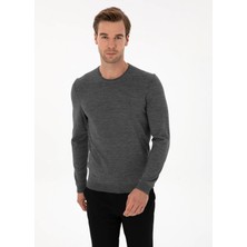 Cacharel Smoke Grey Slim Fit Wool Blend Crew Neck Basic Knit Sweater