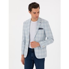 Cacharel Light Blue Slim Fit Linen Blend Plaid Blazer