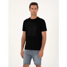 Cacharel Black Regular Fit Printed Crew Neck T-Shirt