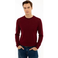 Cacharel Burgundy Slim Fit Crew Neck Basic Knit Sweater