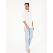 Cacharel Light Blue Slim Fit %100 Linen Trousers