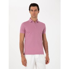 Cacharel Dusty Rose Slim Fit Polo Collar Cotton Basic T-Shirt