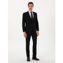 Cacharel Black Slim Fit %100 Wool Striped Suit