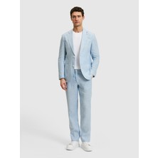 Cacharel Light Blue Slim Fit Elastic Waist 100% Linen Trousers
