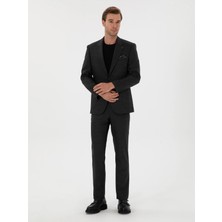 Cacharel Anthracite Slim Fit Micro Patterned Notch Lapel Wool Blend Suit