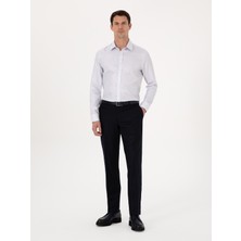 Cacharel Dark Navy Slim Fit Wool Blend Micro Patterned Classic Trousers