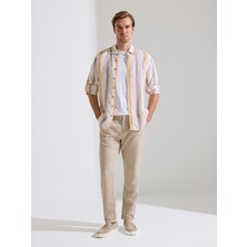 Cacharel Orange Slim Fit %100 Linen Shirt