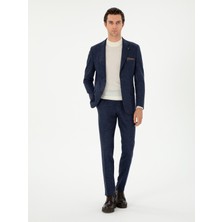 Cacharel Navy Slim Fit %100 Wool Plaid Suit